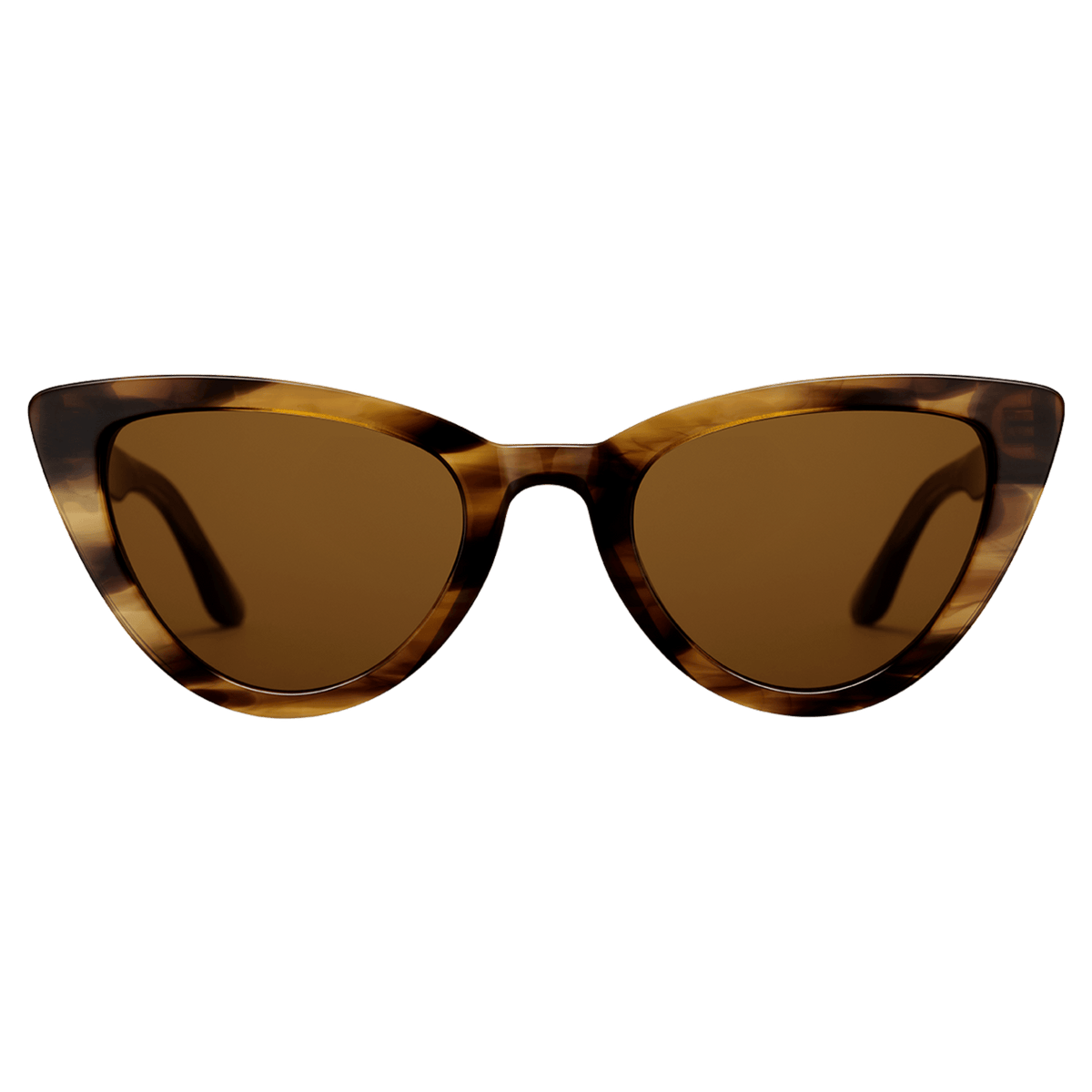 Lynx Bio-Acetate Brown Demi sunglasses with a bold cat eye shape, featuring a brown demi frame and amber lenses for UV400 protection and stylish everyday wear.