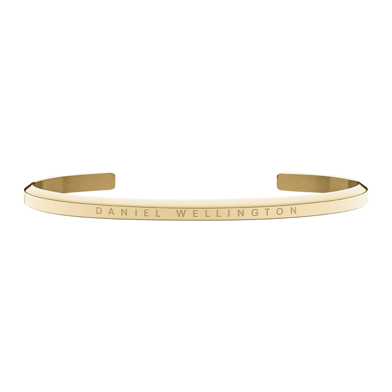 Classic Bracelet Gold featuring a slim, polished gold cuff with the Daniel Wellington logo engraved on the front, designed for both men and women with a minimalist and timeless style.
