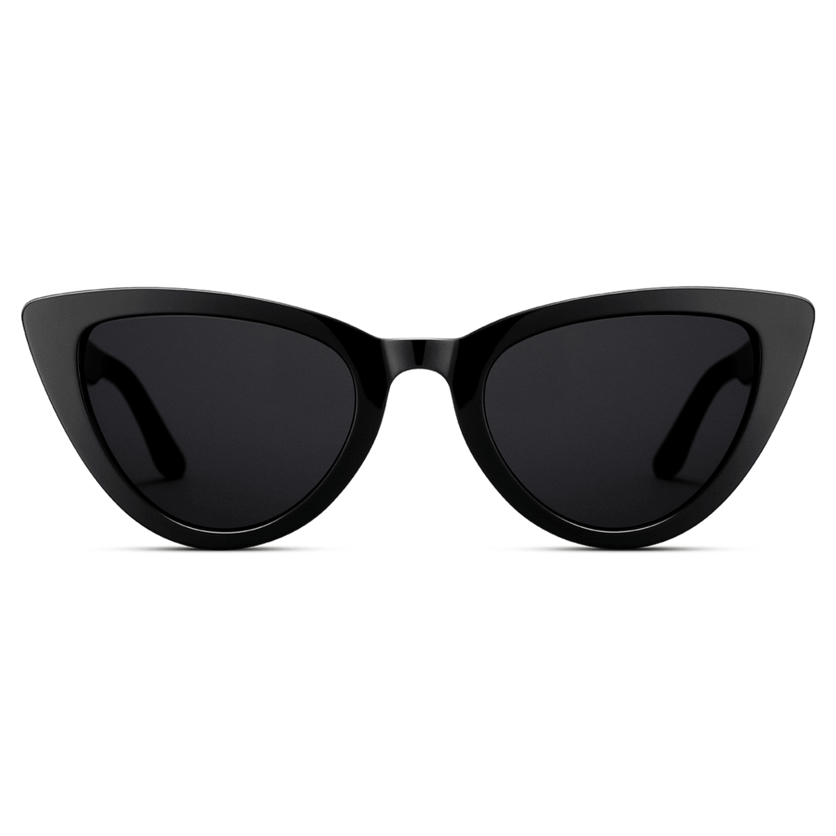 Lynx Bio-Acetate Black sunglasses with a bold cat eye shape, glossy black bio-acetate frame, and dark nylon lenses, designed for women seeking UV400 protection and modern style.