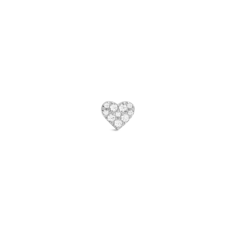 Petite heart-shaped stud earring in polished silver, featuring a cluster of sparkling cubic zirconia crystals for a refined and contemporary look.