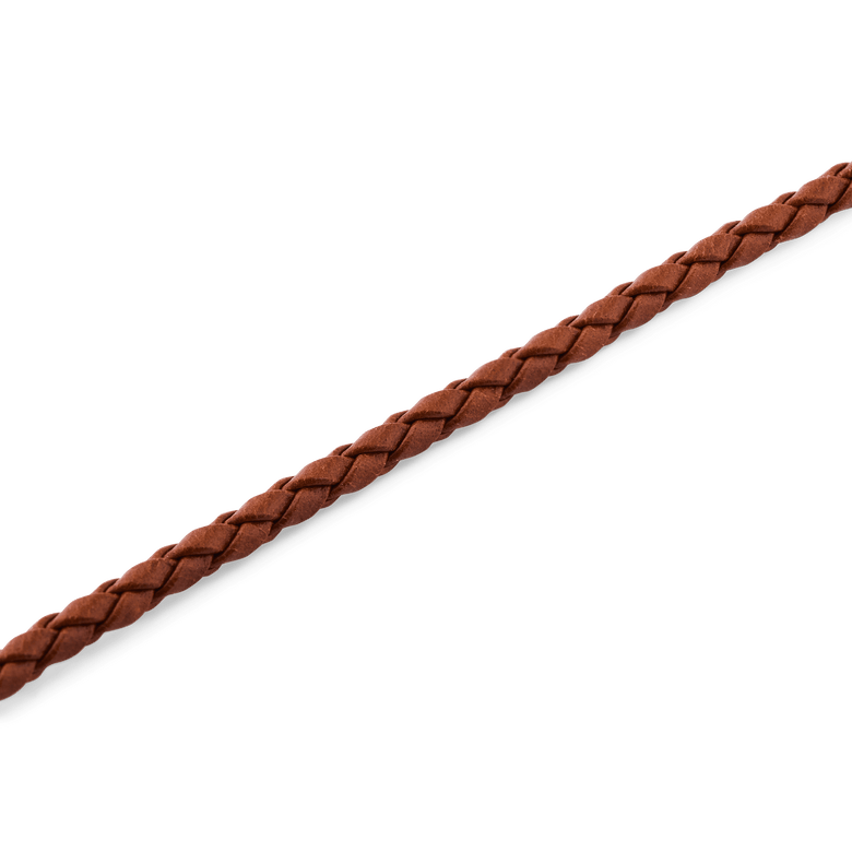 Close-up of the Daniel Braided Leather Bracelet St Mawes 2.8 Silver, showing the slim, warm tan braided leather detail and smooth texture.