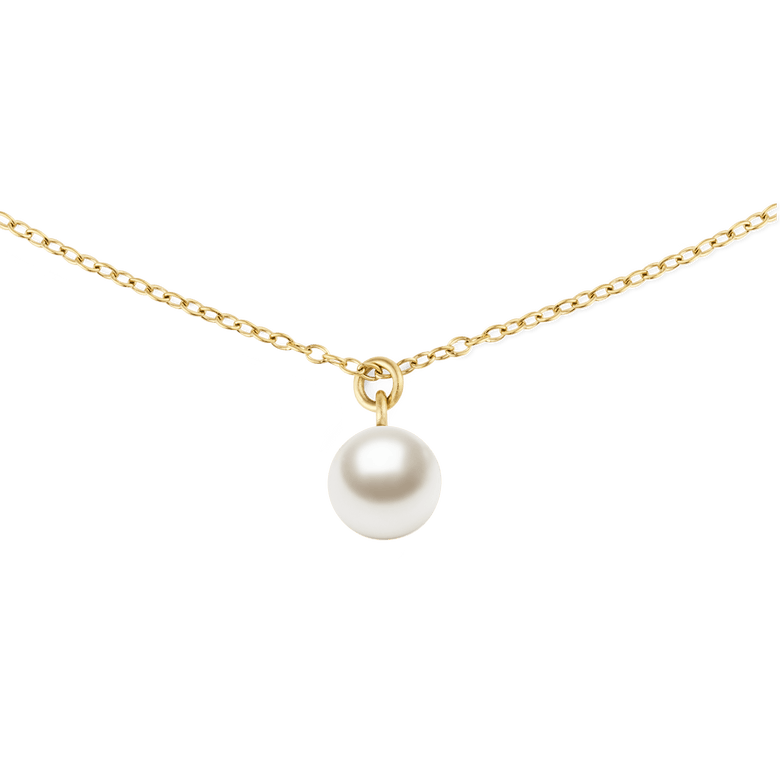 Gold chain necklace featuring a single round Swarovski glass pearl pendant, designed with a minimalist and elegant style for versatile everyday wear.