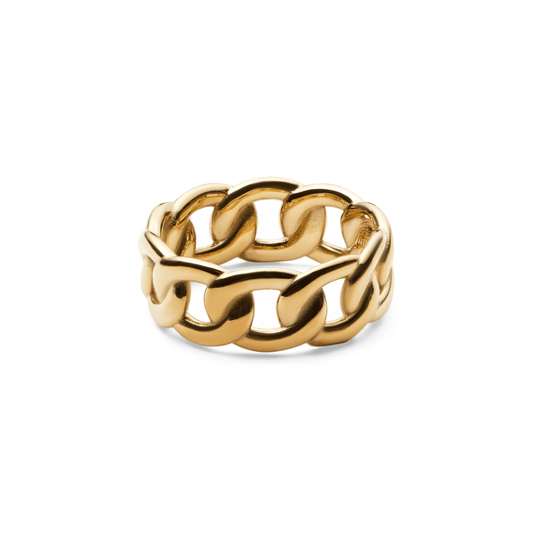 Chunky Chain Ring Gold with bold, polished chain links and a smooth finish, designed for a modern yet timeless jewellery style.