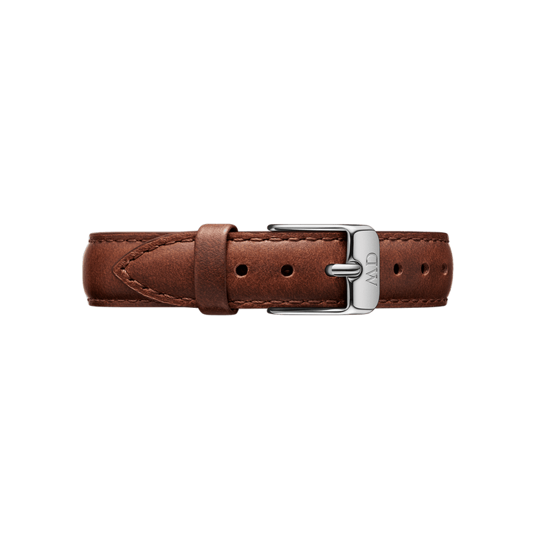 St Mawes Strap Silver features smooth brown genuine leather with neat stitching and a polished silver buckle, designed for a classic and versatile look on any watch.