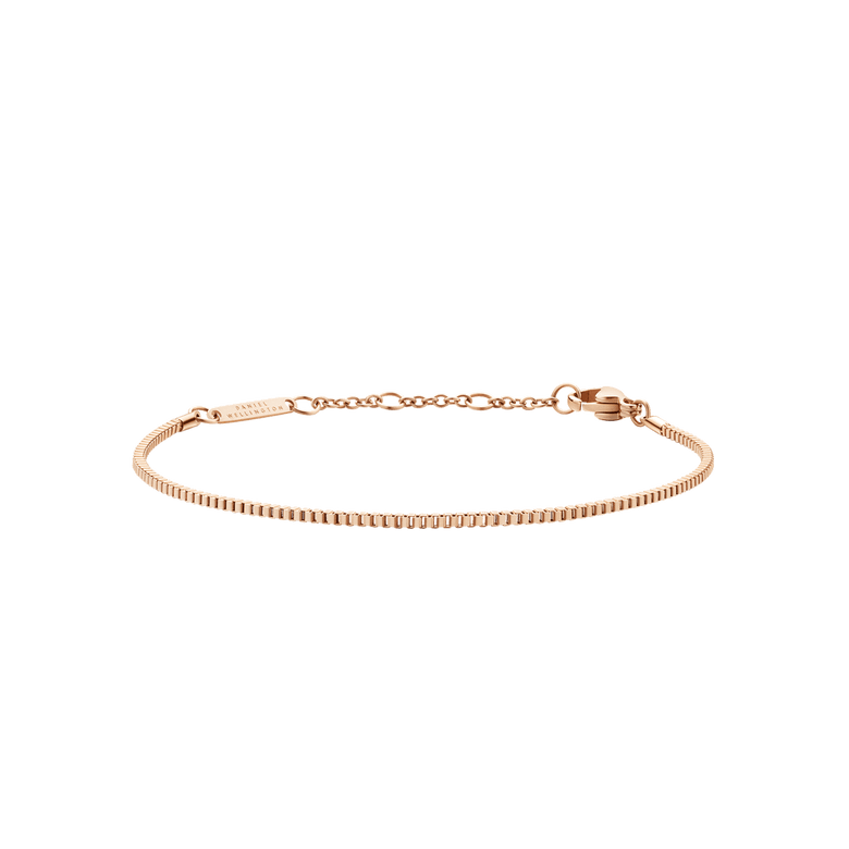 Box Chain Bracelet RG in rose gold, featuring a delicate box chain design with adjustable links and a secure lobster clasp, crafted from stainless steel with a polished finish.