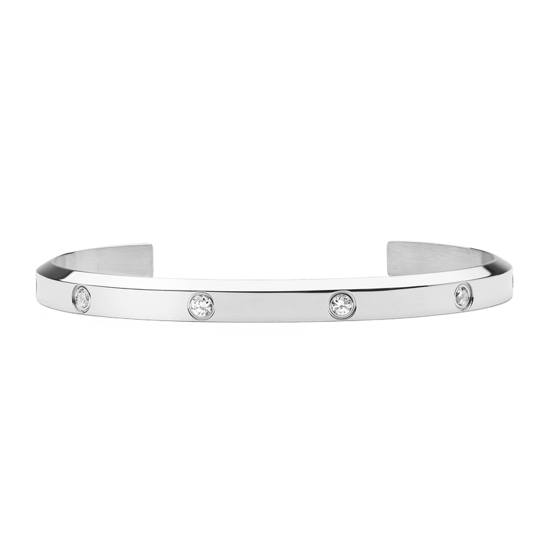 Classic Lumine Bracelet Silver 5.5mm featuring a polished silver cuff design with cubic zirconia crystal accents, crafted from stainless steel for a refined and modern look.