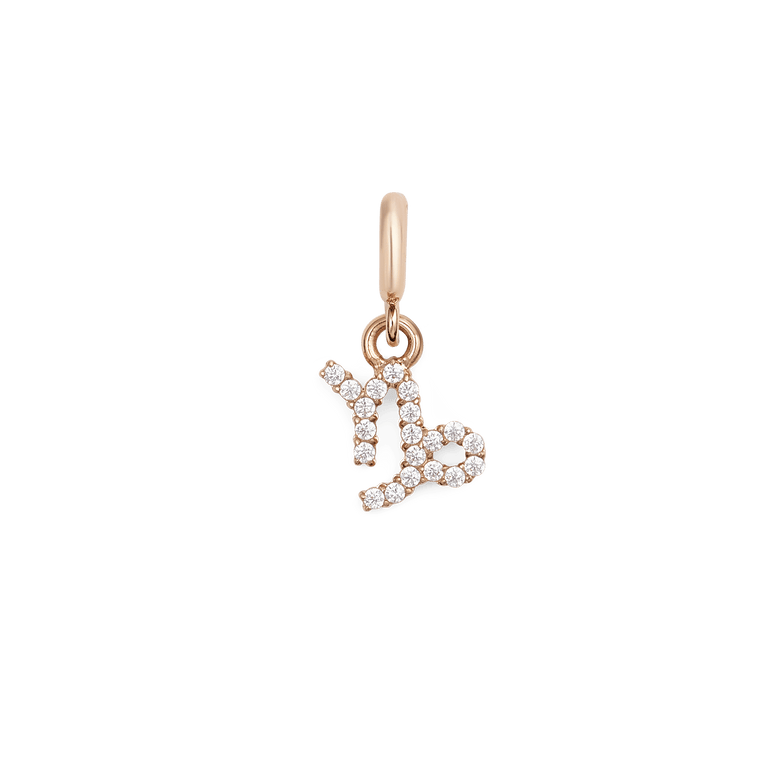 Capricorn zodiac watch charm in rose gold, embellished with cubic zirconia crystals and featuring a stylish, minimalist design for Daniel Wellington watches or bracelets.