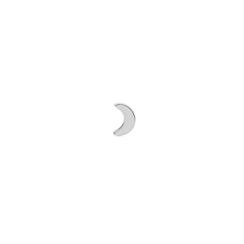 Moon Stud Silver earring featuring a petite crescent shape and polished silver finish, crafted from stainless steel for a refined and understated look.