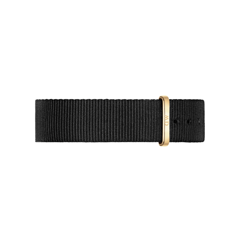 Cornwall Strap Gold features a black NATO style watch strap made from durable polyester fabric, finished with a gold buckle for a refined, versatile look.