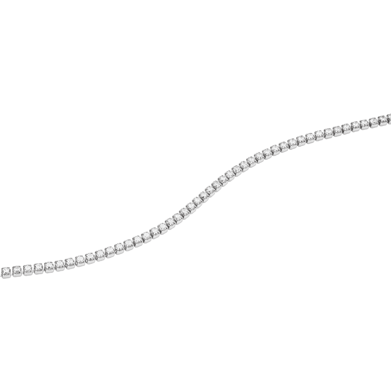 Classic Tennis Bracelet Silver with a delicate row of cubic zirconia crystals set in a slim, flexible stainless steel chain, highlighting its elegant and timeless design.