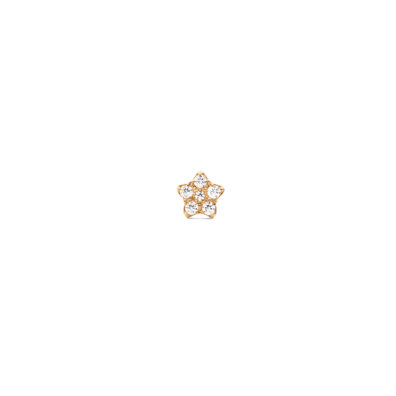 Crystal Star Stud Gold earring featuring a petite star shape with sparkling cubic zirconia crystals and a polished gold finish, shown against a black background.