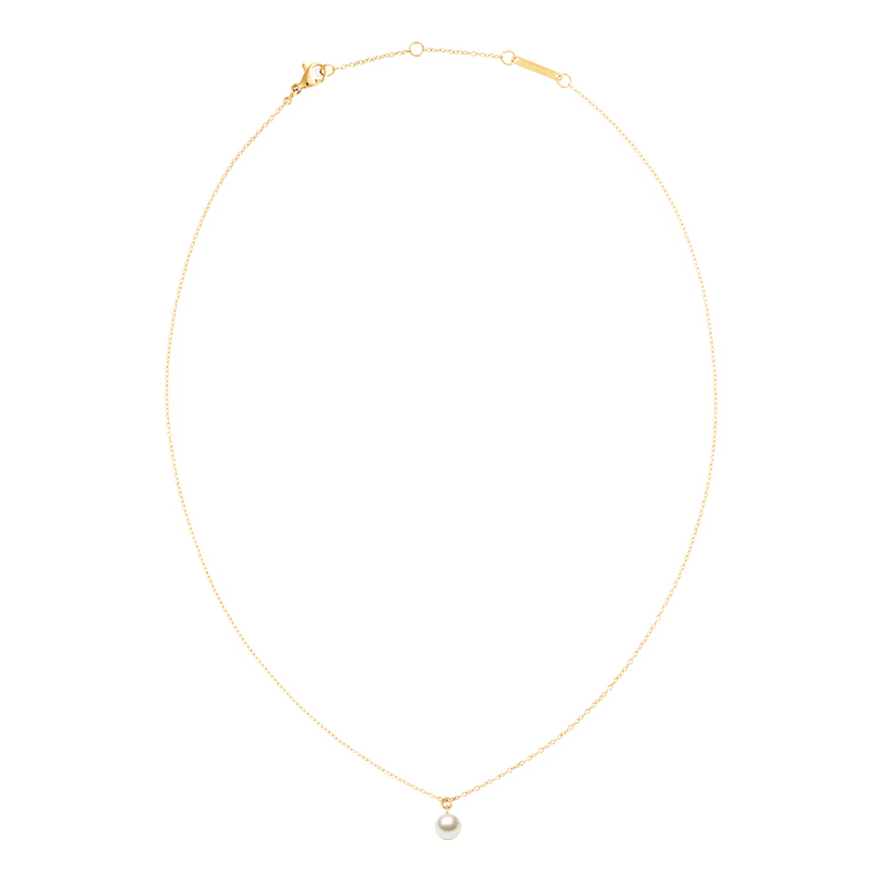 Pearl Necklace Gold with a single Swarovski glass pearl pendant on a fine, adjustable gold-toned chain, designed for a minimalist and elegant look.