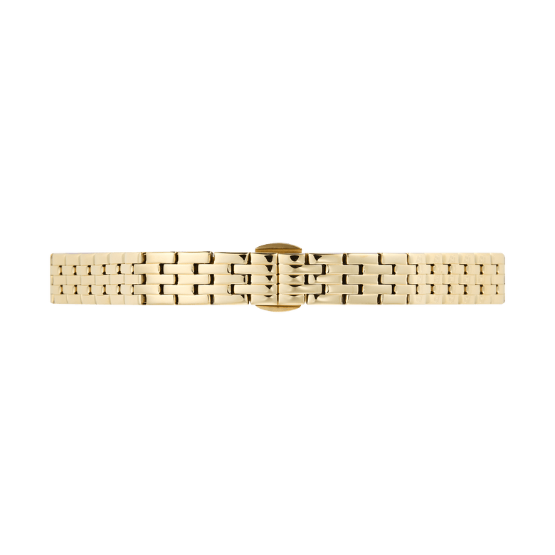 Polished 5-Link Strap Gold watch strap with a butterfly clasp, featuring a slim five-link design and a straight end-piece, crafted from PVD plated 316L stainless steel for a refined and durable finish.