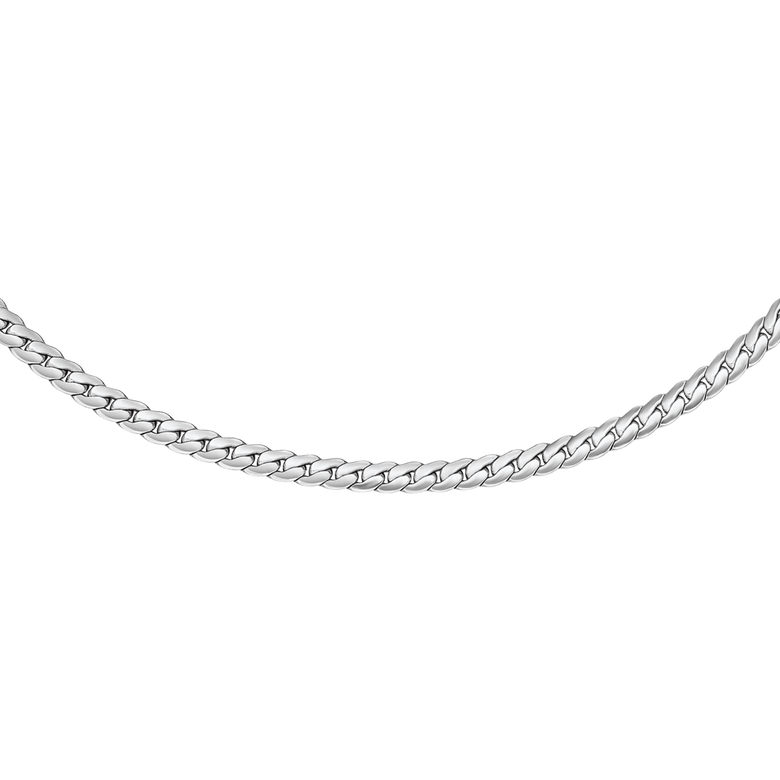 Flat Chain Necklace S in polished silver, featuring a slim, flat link design crafted from 316L stainless steel for a modern and versatile look.
