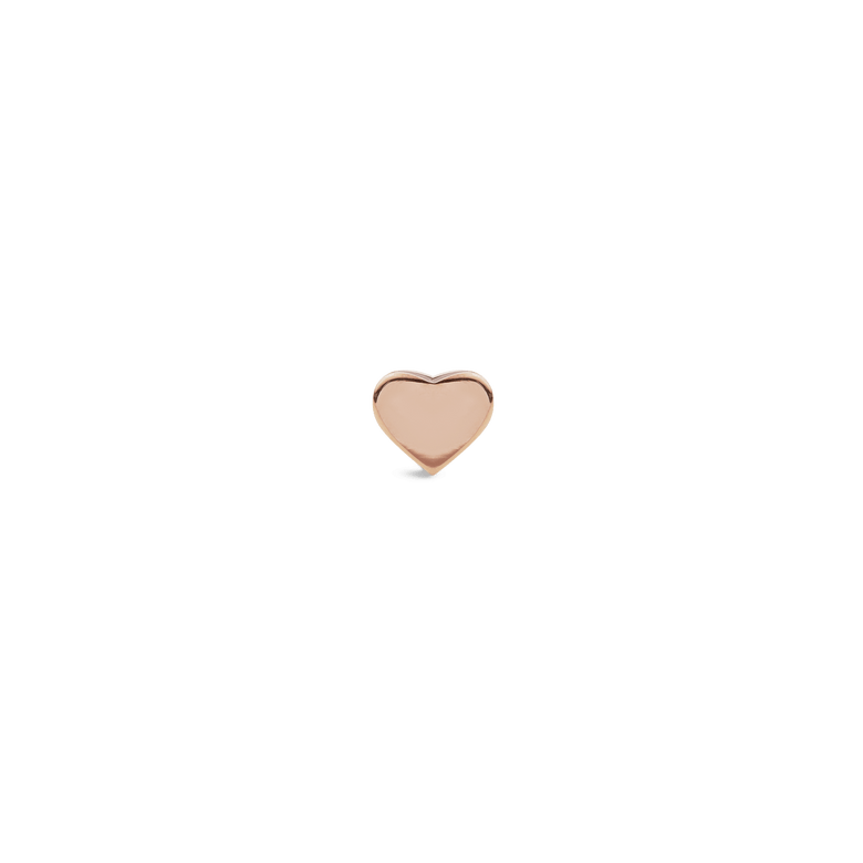 Petite heart-shaped stud earring in rose gold with a smooth, minimalist finish, ideal for everyday wear or pairing with other rose gold jewellery.
