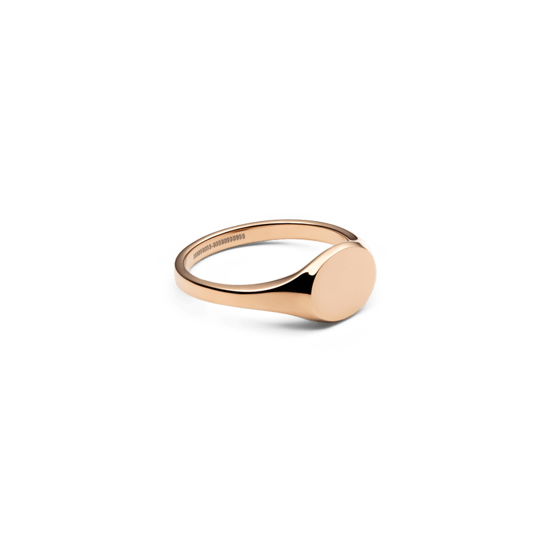 Classic Mini Signet Ring Rose Gold shown from a side angle, highlighting its slim band, polished rose gold finish, and minimalist flat top design.