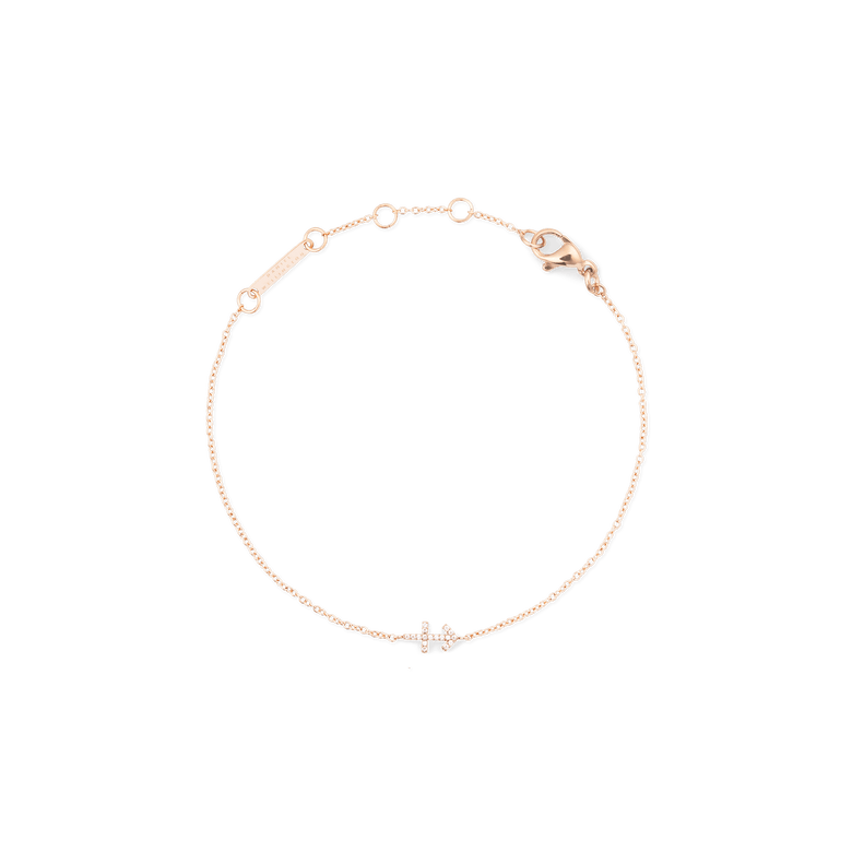 Crystal Zodiac Chain Bracelet Rose Gold with a fine rose gold chain, adjustable sizing rings, and a sparkling crystal Sagittarius zodiac pendant.