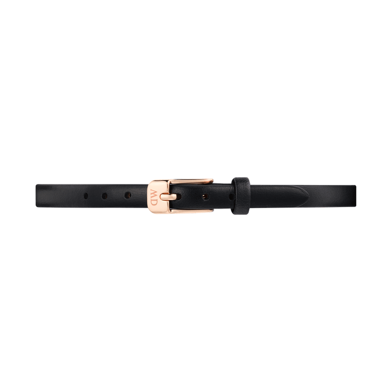 Pressed Sheffield Strap Rose Gold features a slim black genuine leather watch strap with a rose gold buckle, offering a minimalist and elegant upgrade suitable for both formal and casual wear.