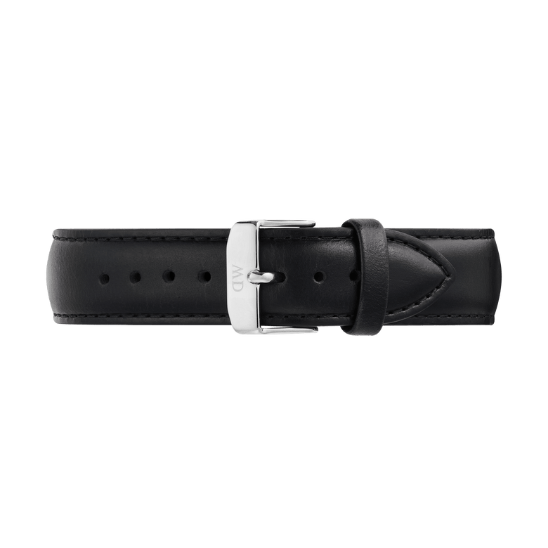 Black leather Tapered Sheffield Strap Silver with polished silver pin buckle and subtle stitching, designed for a classic and comfortable fit suitable for men’s watches.