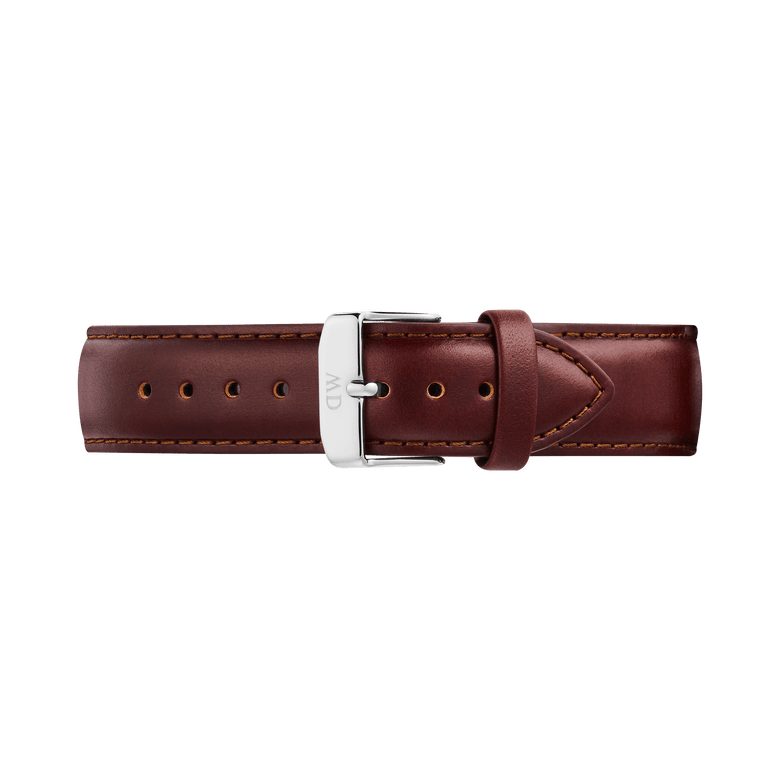 Brown leather Tapered St Mawes Strap Silver with subtle stitching and a polished silver stainless steel buckle, designed for a 21mm fit and suitable for both casual and formal wear.