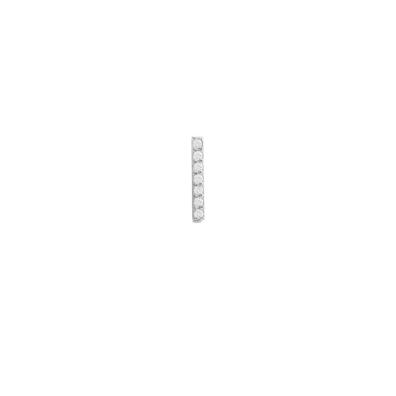 Slim silver stud earring featuring a vertical bar design set with seven sparkling cubic zirconia crystals, shown against a plain black background.