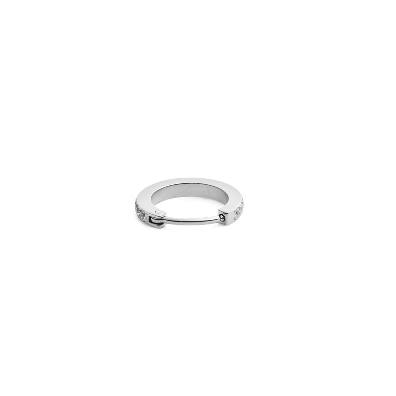Crystal Hoop Earring Silver with a closed clasp, featuring a sleek stainless steel hoop and sparkling cubic zirconia crystals for a refined, minimalist style.