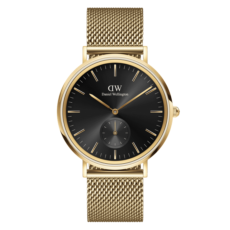 Classic Multi-Eye Evergold Onyx men's watch featuring a black multi-eye dial, gold hour markers, and an adjustable gold mesh strap, crafted from stainless steel with a PVD gold finish for a timeless and sophisticated look.