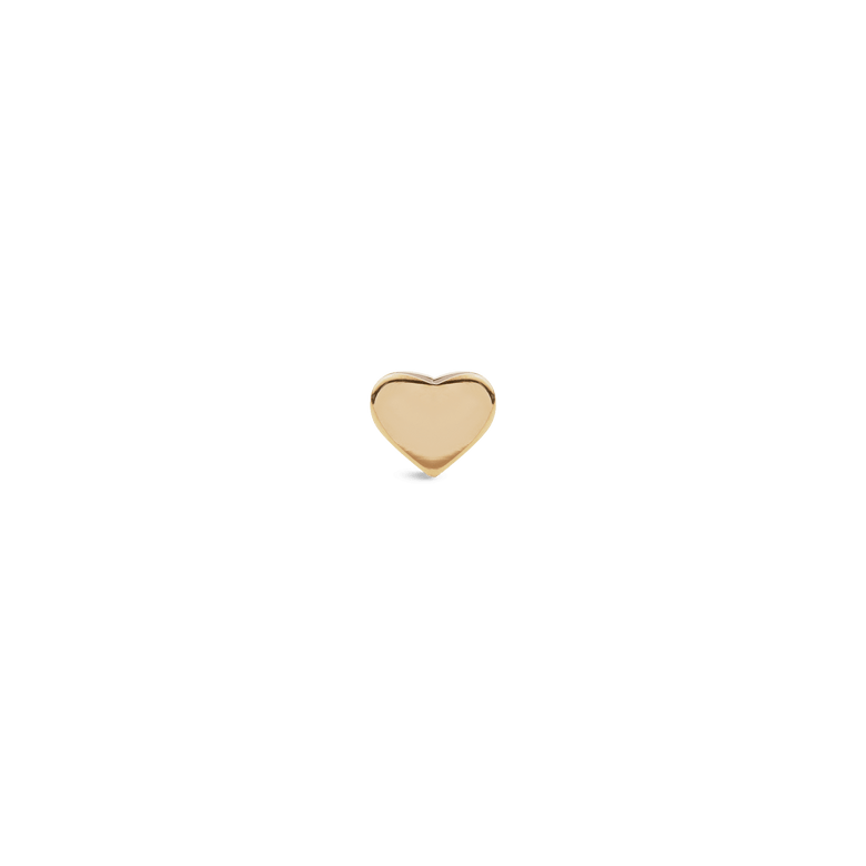 Petite heart-shaped gold stud earring with a polished finish, crafted from stainless steel and PVD plated gold, shown against a plain background.