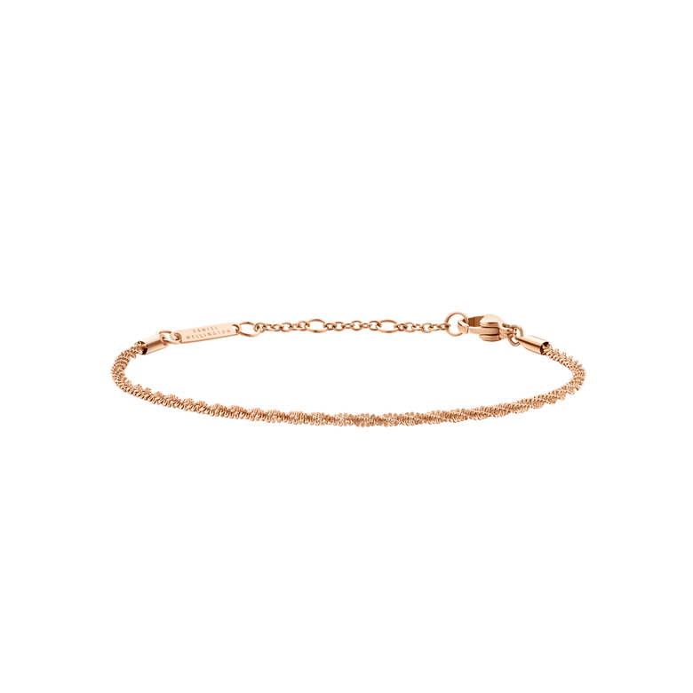 Slim rose gold Twisted Chain Bracelet RG with a delicate twisted chain design, adjustable clasp, and lightweight profile, crafted from stainless steel with rose gold PVD plating.