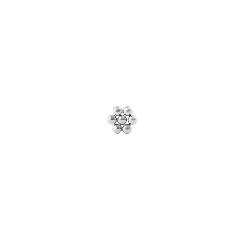 Petite Flower Stud Silver earring featuring a minimalist floral design with a polished stainless steel finish, ideal for everyday wear or layering with other silver earrings.