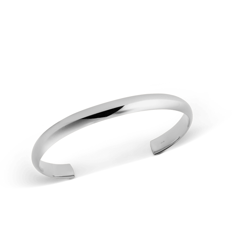 Arch Cuff Silver 4mm minimalist bracelet in polished stainless steel, featuring a softly rounded profile and open-ended adjustable design for a comfortable fit.