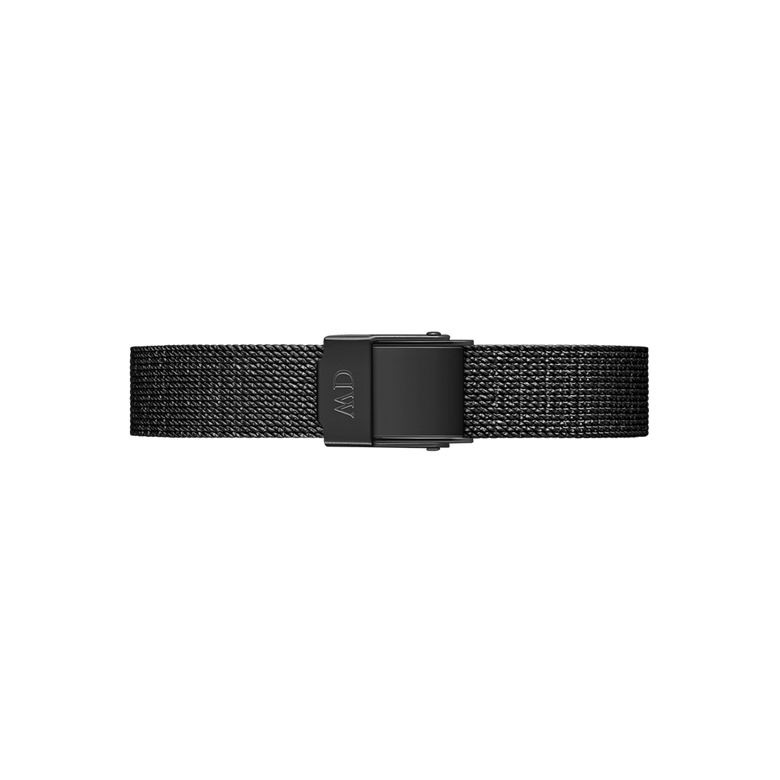 Matte black Pressed Ashfield Strap Black with a slim 10mm stainless steel mesh design and a secure fold-over clasp, ideal for modern and classic watches.