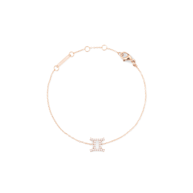 Crystal Zodiac Chain Bracelet Rose Gold with a Gemini crystal pendant, featuring a fine adjustable rose gold chain and a sparkling zodiac detail.