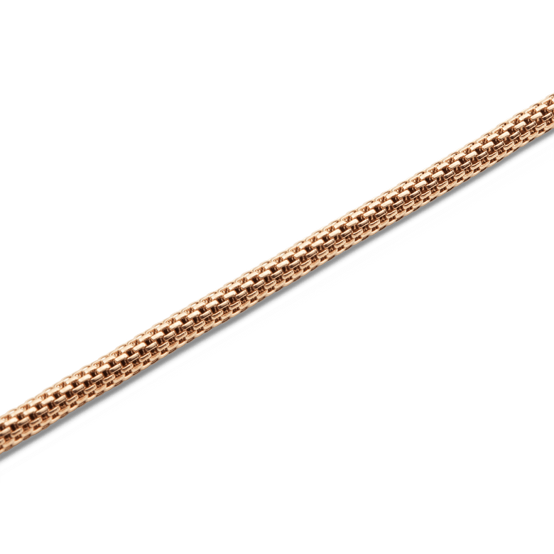 Close-up of the Tide Mesh Necklace Rose Gold 2.8, highlighting the bold mesh chain and polished rose gold finish with fine, interwoven links.