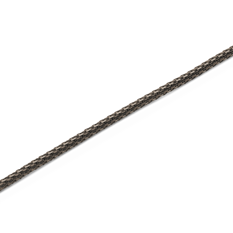 Close-up of the Tide Mesh Necklace Graphite 1.8 showing the fine graphite mesh chain detail and smooth, contemporary finish.