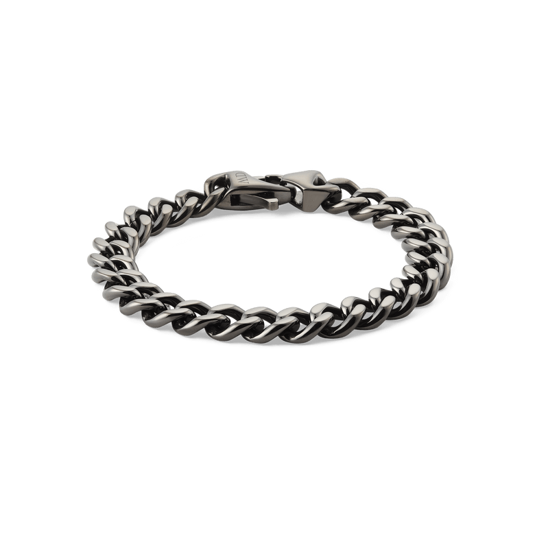 Chunky Ellipse Cuban Chain Bracelet in graphite finish, featuring bold interlocking links and a polished lobster clasp, crafted from 316L stainless steel for a modern, versatile men's accessory.