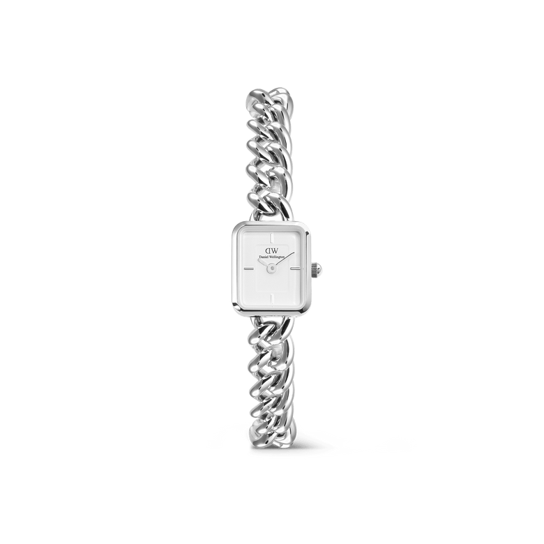 Jolie Chain Silver ladies watch featuring a petite square white dial and chunky polished silver chain bracelet, designed for everyday wear and versatile styling.