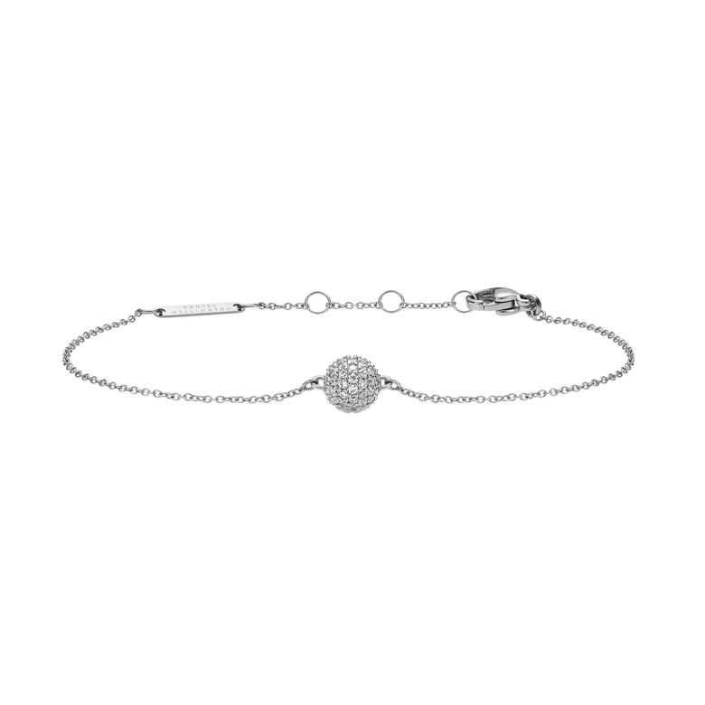 Delicate silver Pavé Crystal Pendant Bracelet featuring a fixed pavé ball pendant set with shimmering cubic zirconia crystals on an adjustable chain with secure lobster clasp.