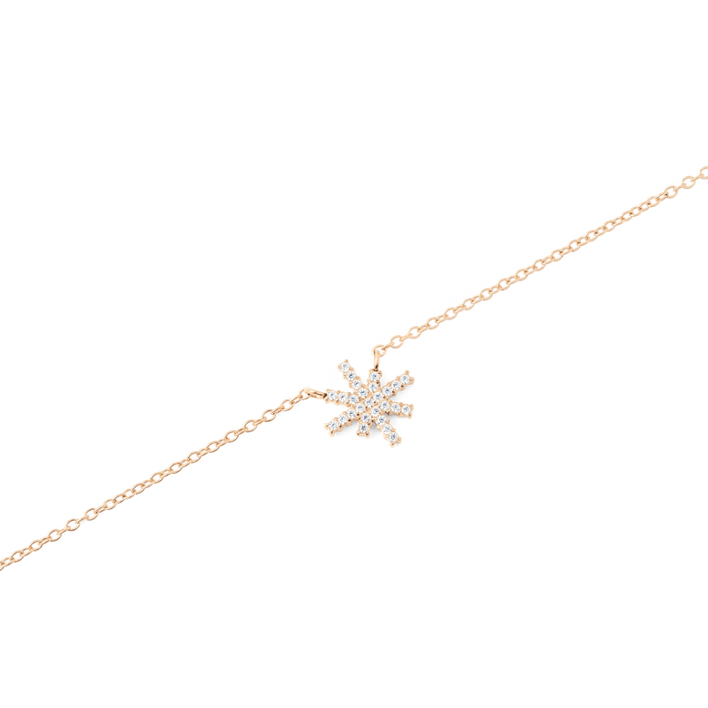 Close-up of the Mirelle Star Necklace Rose Gold, showing a fine rose gold chain with a star-shaped pendant set with white cubic zirconia stones for a sparkling, modern finish.