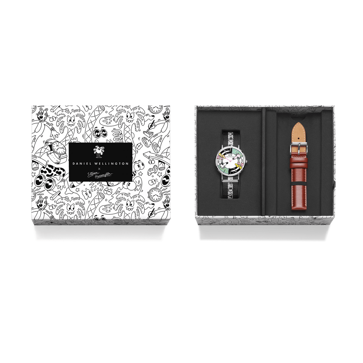 Steven Harrington x DW SET: NATO Multicolor Printed Dial & Strap Silver