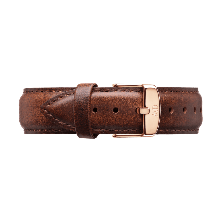 St Mawes Strap Rose Gold presents a high quality brown leather watch strap with a rose gold buckle and neat stitching, offering a comfortable and elegant upgrade for any watch.