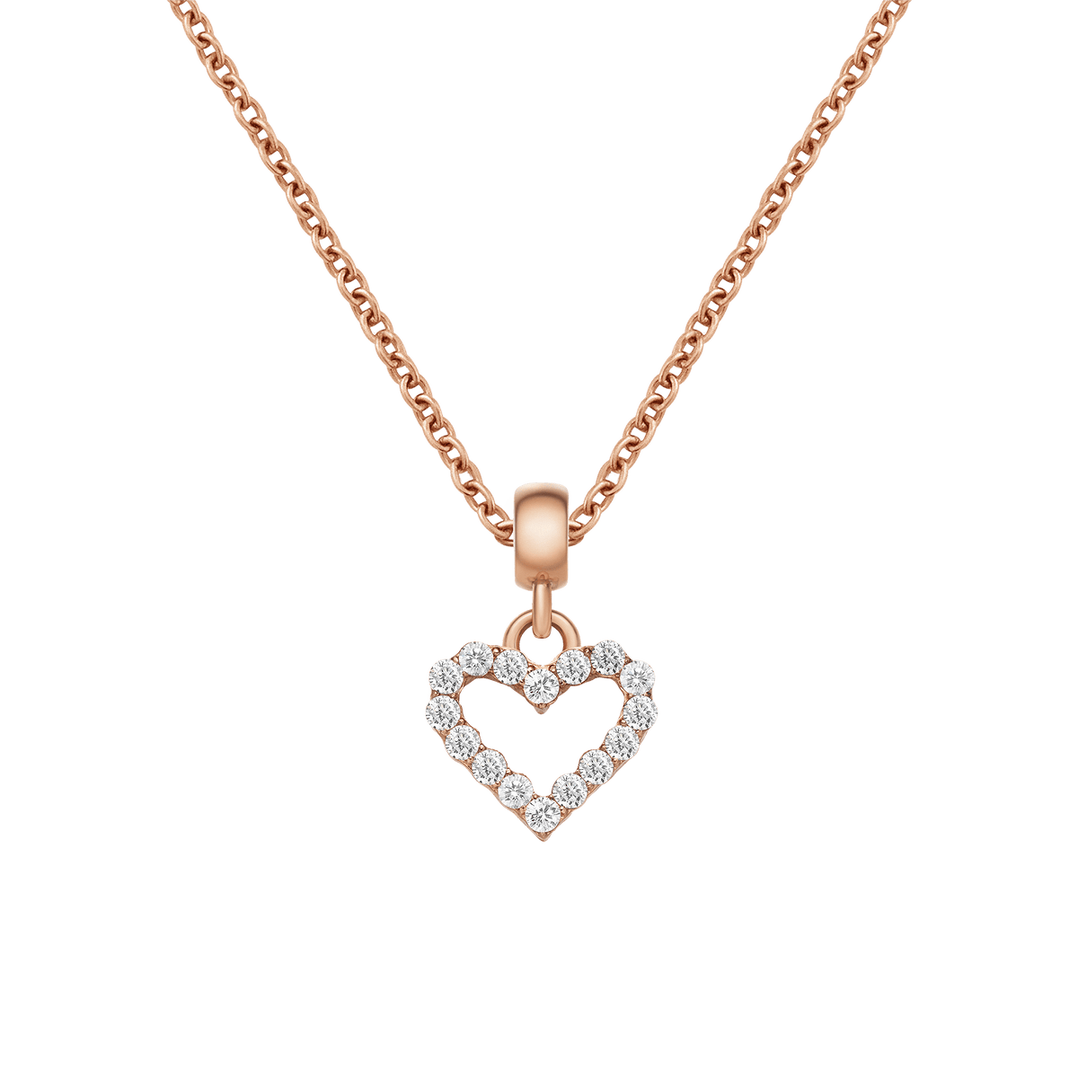 Heart Contour White Crystal Charm Rose Gold