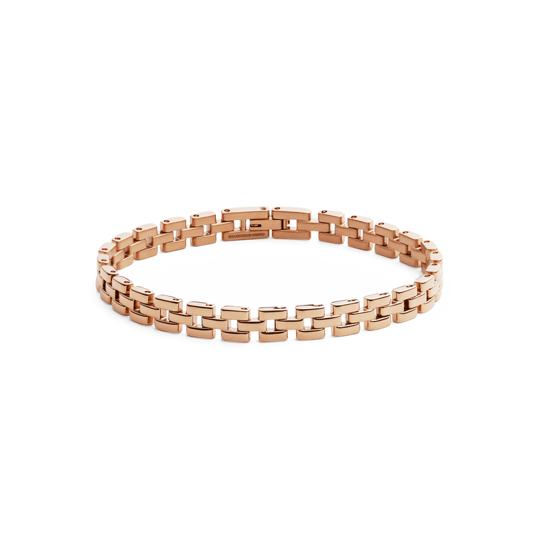 Rose gold 3-Link Bracelet with geometric links and a polished finish, featuring a secure fold-over clasp and sleek profile suitable for everyday wear.