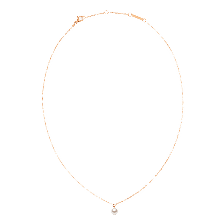 Pearl Necklace Rose Gold with a fine adjustable rose gold chain and a single Swarovski glass pearl pendant, designed for a minimal and elegant look.