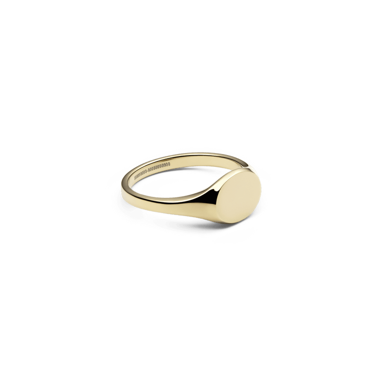 Classic Mini Signet Ring Gold with a minimalist, rounded face and polished PVD gold-plated stainless steel finish, shown against a plain background.