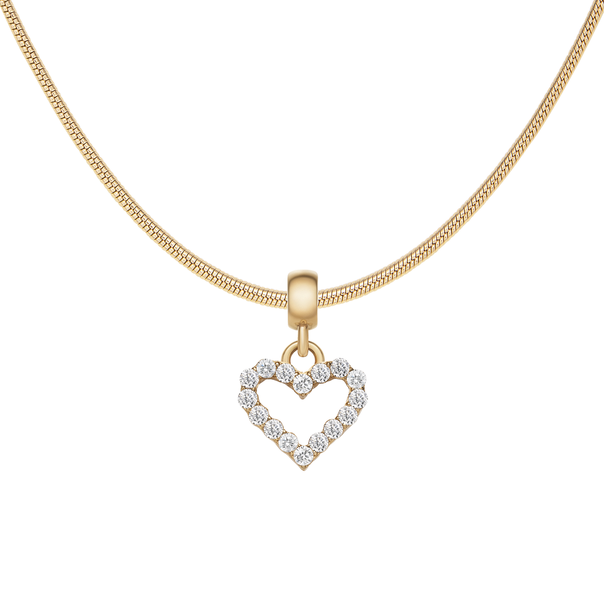 Heart Contour White Crystal Charm Gold