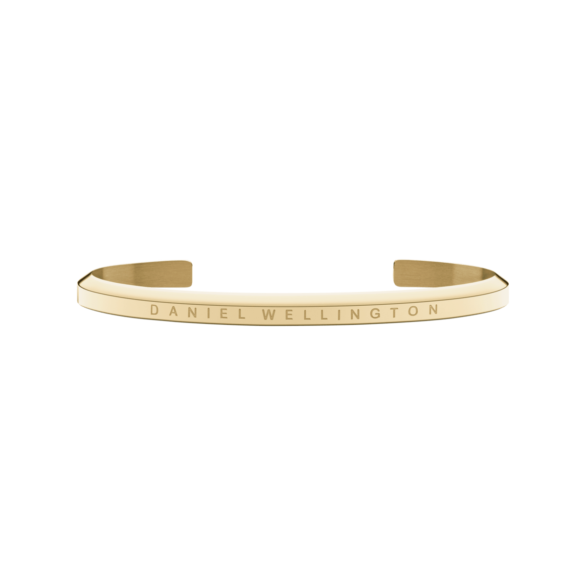 Classic Bracelet Gold by Daniel Wellington shown as a slim, open gold cuff with a subtle engraved logo, featuring a minimalist design and polished finish suitable for both men and women.