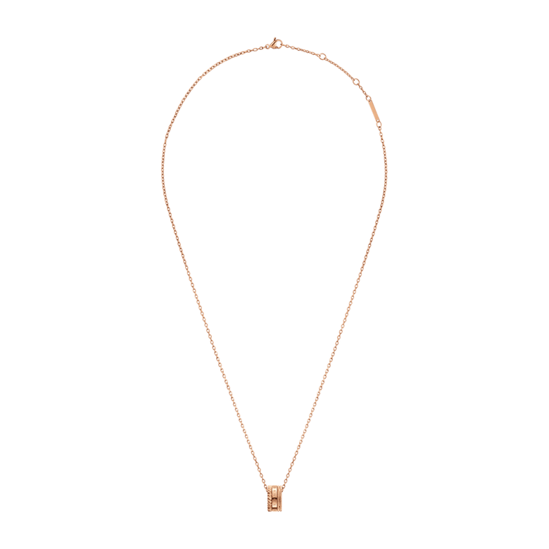 Elevation Necklace in rose gold with an adjustable cable chain and a geometric ring pendant, designed for versatile styling and everyday elegance.