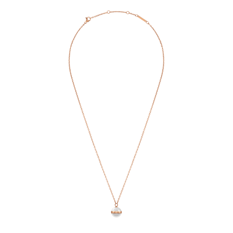 Aspiration Necklace Rose Gold Satin White with an adjustable rose gold chain and a round satin white ceramic pendant framed by a rose gold plated band, offering a minimal and elegant look.