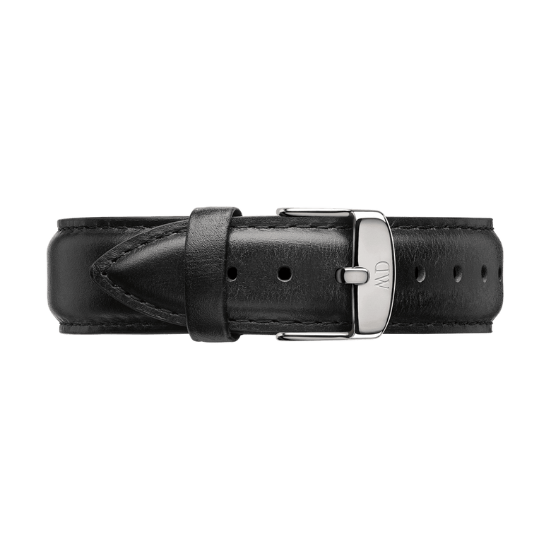 Genuine black leather watch strap for the Classic Sheffield Black Silver, featuring a polished silver buckle and stitched detailing for a secure and comfortable fit.